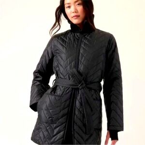 EUC Athleta Mendocino Quilted Belted Jacket Black size Small